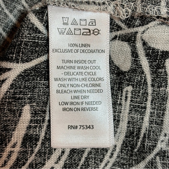 Cynthia Rowley Black & Cream Tropical Print Linen Blend Blouse Sz L - Picture 4 of 11